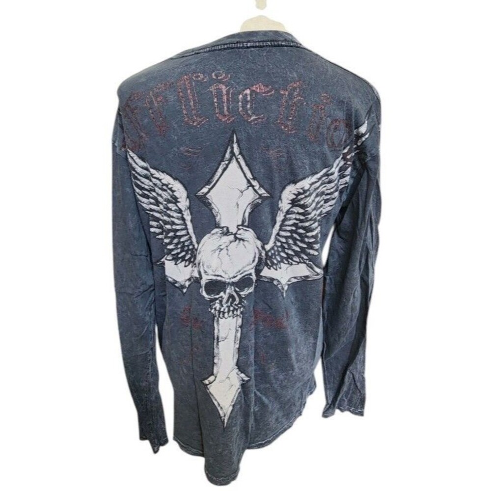 Vintage Affliction Acid-Wash Distressed Gray Finish Small Long Sleeve Y2K MMA